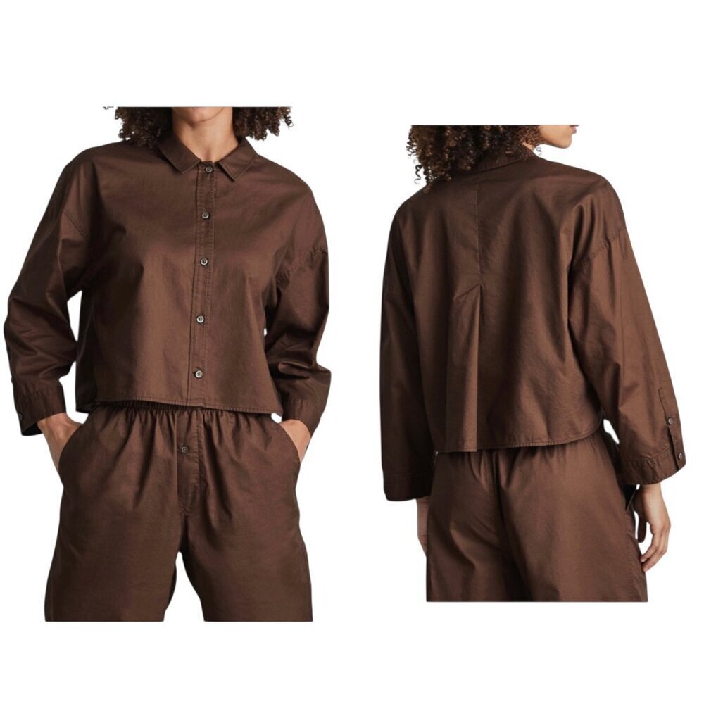 Everlane Woven PJ Top Chestnut Brown Medium 100% Cotton NWT